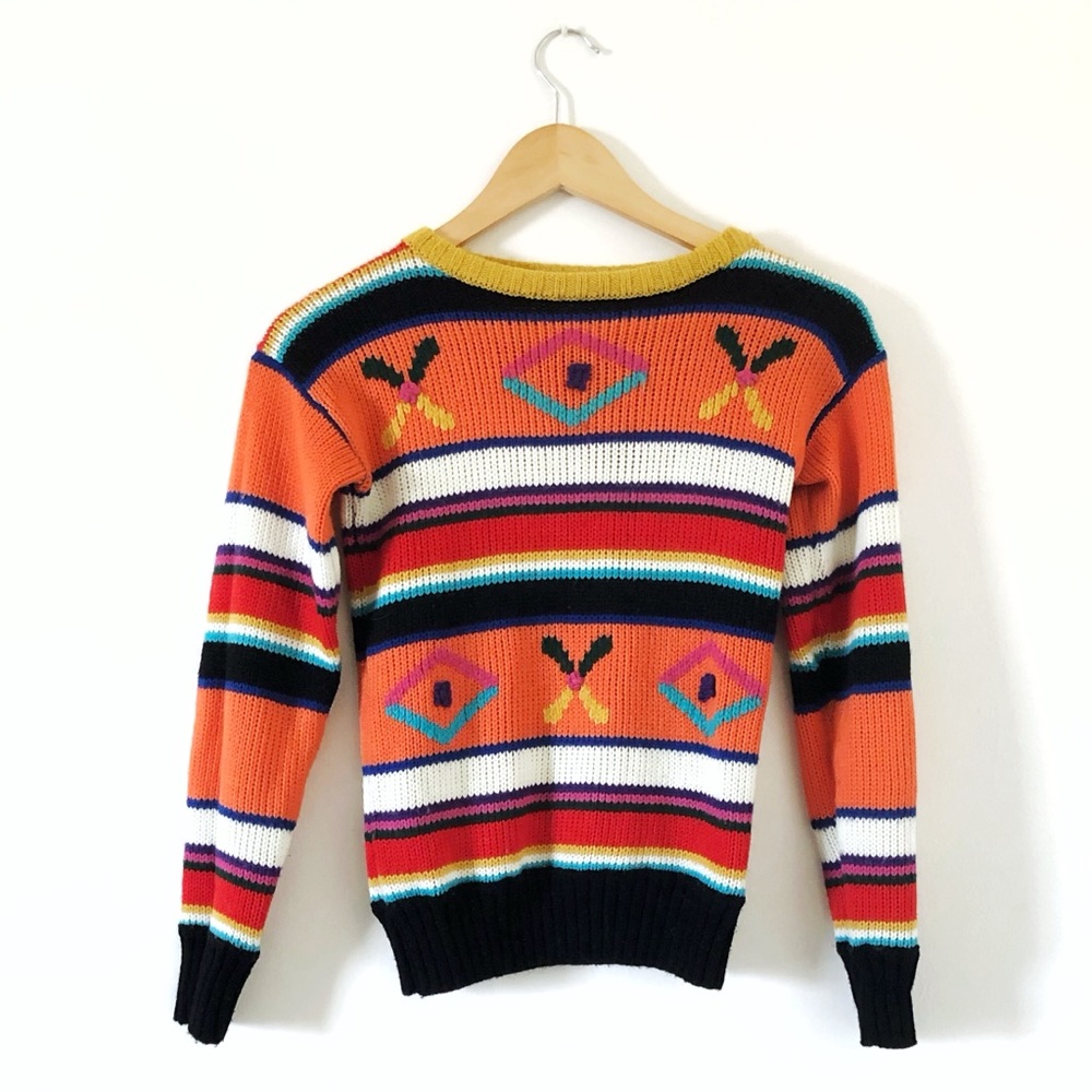 Vintage Orange Knit Embroidered Sweater